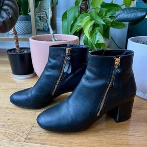Cole Haan Black Leather Zippered Ankle Booties